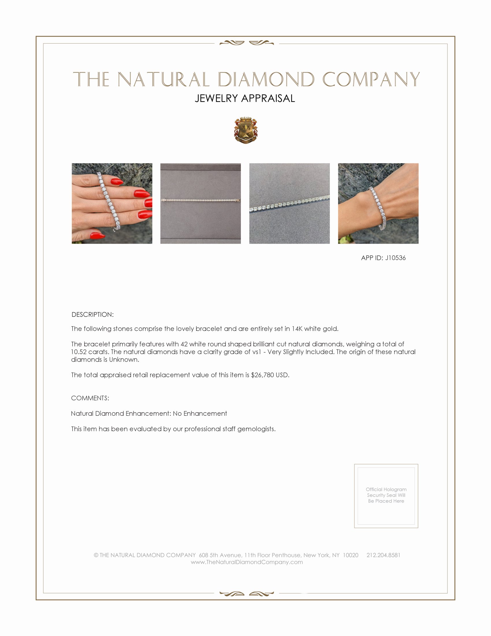 10.52 Ct.Tw. Natural Diamond Pave Bracelet, 14K White Gold