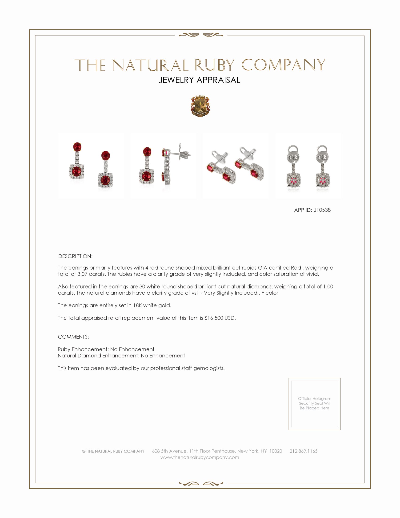 3.07 Ct.Tw. Ruby and Natural Diamond Studs Earrings, 18K White Gold