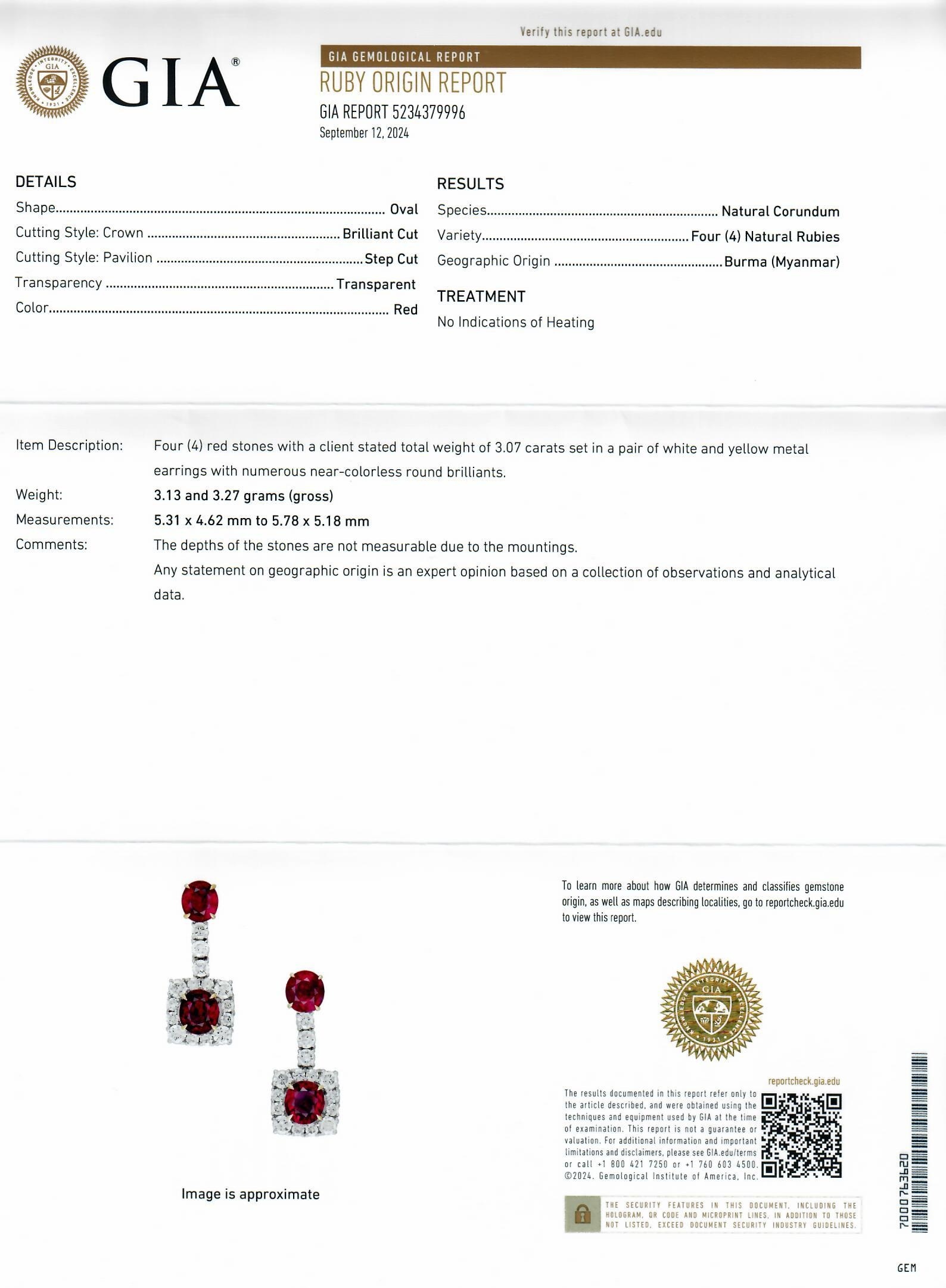 3.07 Ct.Tw. Ruby and Natural Diamond Studs Earrings, 18K White Gold
