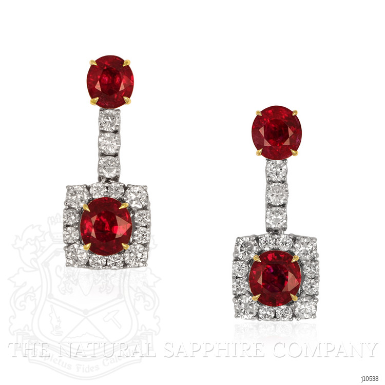 3.07 Ct.Tw. Ruby Natural Diamond Studs Earrings, 18K White Gold