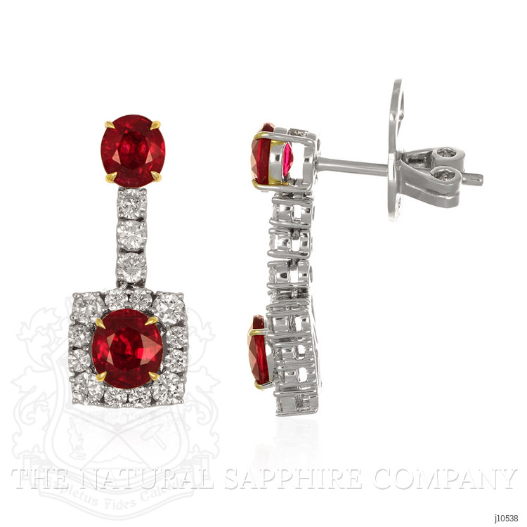 3.07 Ct.Tw. Ruby Natural Diamond Studs Earrings, 18K White Gold