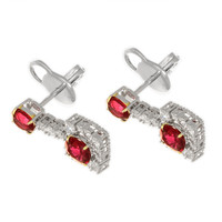 3.07 Ct.Tw. Ruby Natural Diamond Studs Earrings, 18K White Gold Image