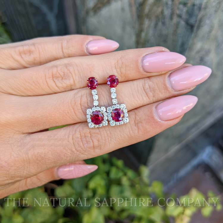 3.07 Ct.Tw. Ruby Natural Diamond Studs Earrings, 18K White Gold