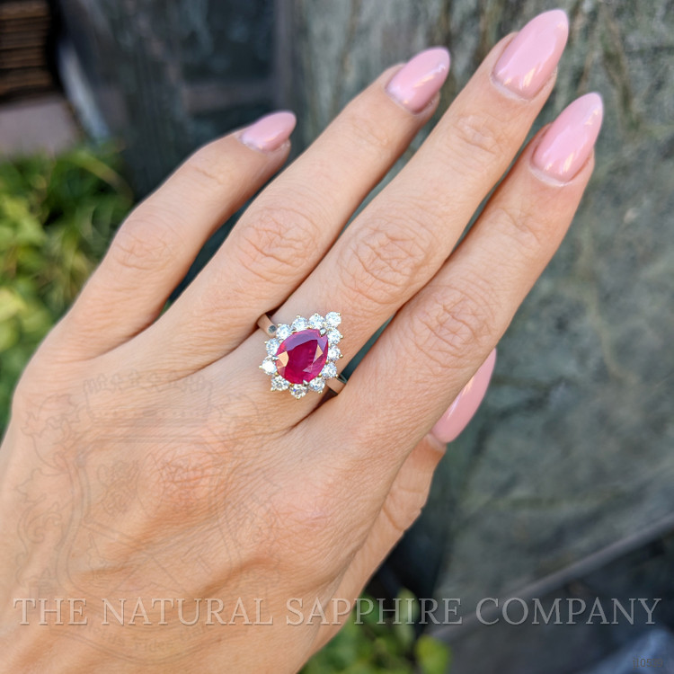2.17 Ct. Ruby Natural Diamond Halo Ring, Platinum 950