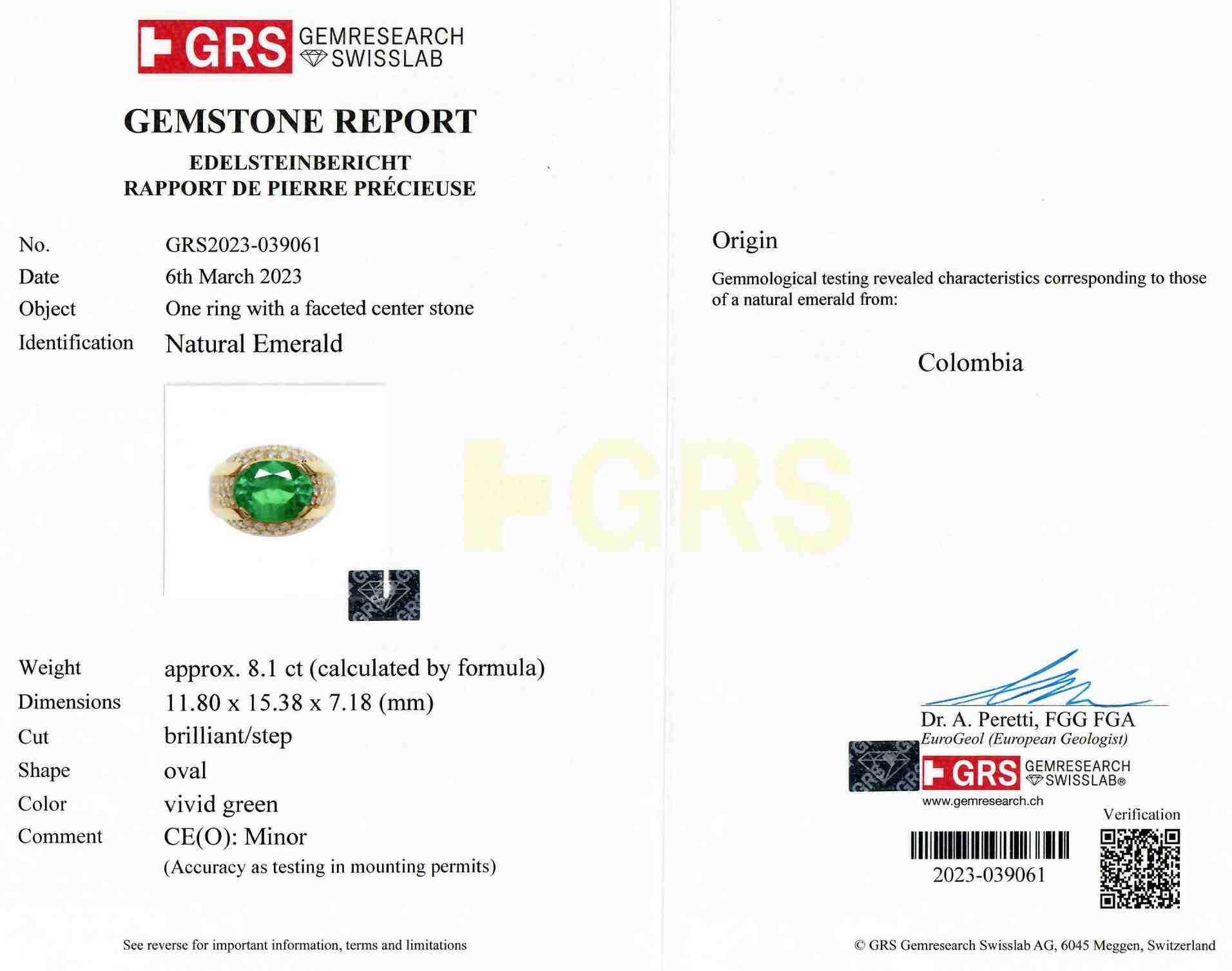 8.10 Ct. Emerald and Natural Diamond Men's Ring, 18K Yellow Gold