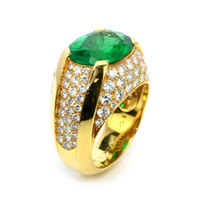 8.10 Ct. Emerald Natural Diamond Men's Ring, 18K Yellow Gold Image