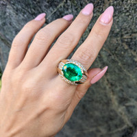 8.10 Ct. Emerald Natural Diamond Men's Ring, 18K Yellow Gold Life Style