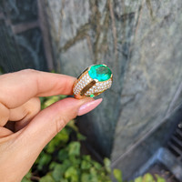 8.10 Ct. Emerald Natural Diamond Men's Ring, 18K Yellow Gold Life Style