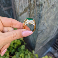 8.10 Ct. Emerald Natural Diamond Men's Ring, 18K Yellow Gold Life Style