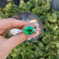 8.10 Ct. Emerald Natural Diamond Men's Ring, 18K Yellow Gold Life Style