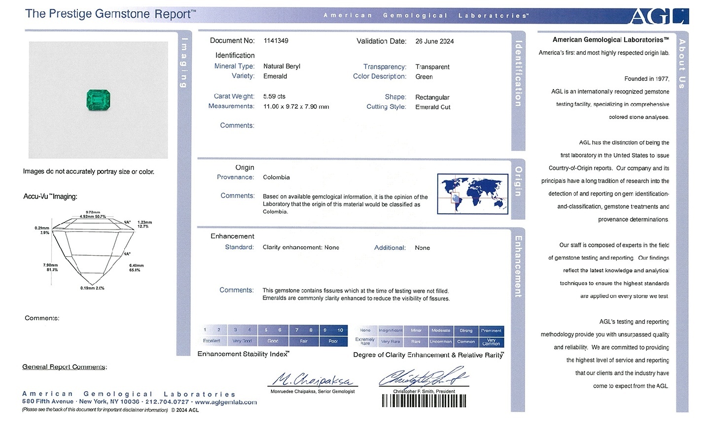 5.59 Ct. Emerald and Natural Diamond Three Stone Ring, Platinum 950