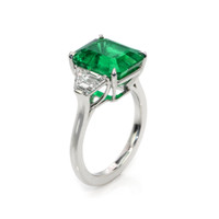 5.59 Ct. Emerald Natural Diamond Three Stone Ring, Platinum 950 Image