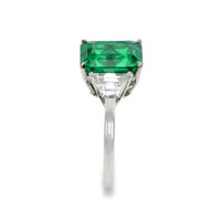 5.59 Ct. Emerald Natural Diamond Three Stone Ring, Platinum 950 Image