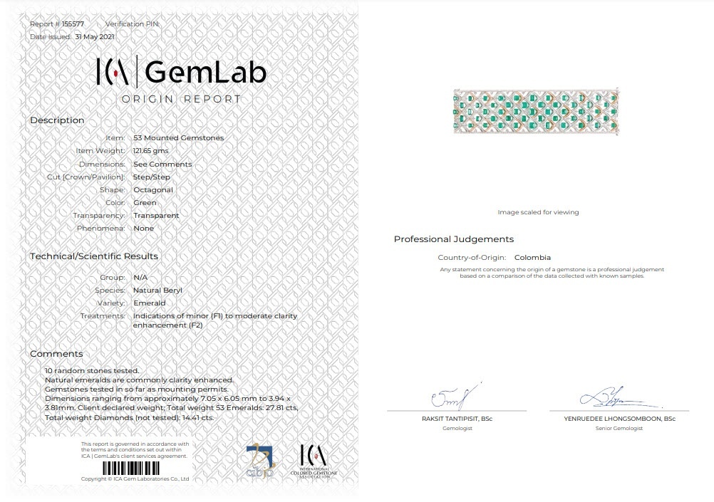 27.81 Ct.Tw. Emerald and Natural Diamond Pave Bracelet, 18K White & Rose