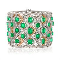27.81 Ct.Tw. Emerald Natural Diamond Pave Bracelet, 18K White & Rose Video
