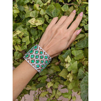 27.81 Ct.Tw. Emerald Natural Diamond Pave Bracelet, 18K White & Rose Life Style