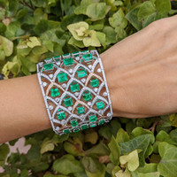 27.81 Ct.Tw. Emerald Natural Diamond Pave Bracelet, 18K White & Rose Life Style