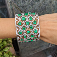 27.81 Ct.Tw. Emerald Natural Diamond Pave Bracelet, 18K White & Rose Life Style