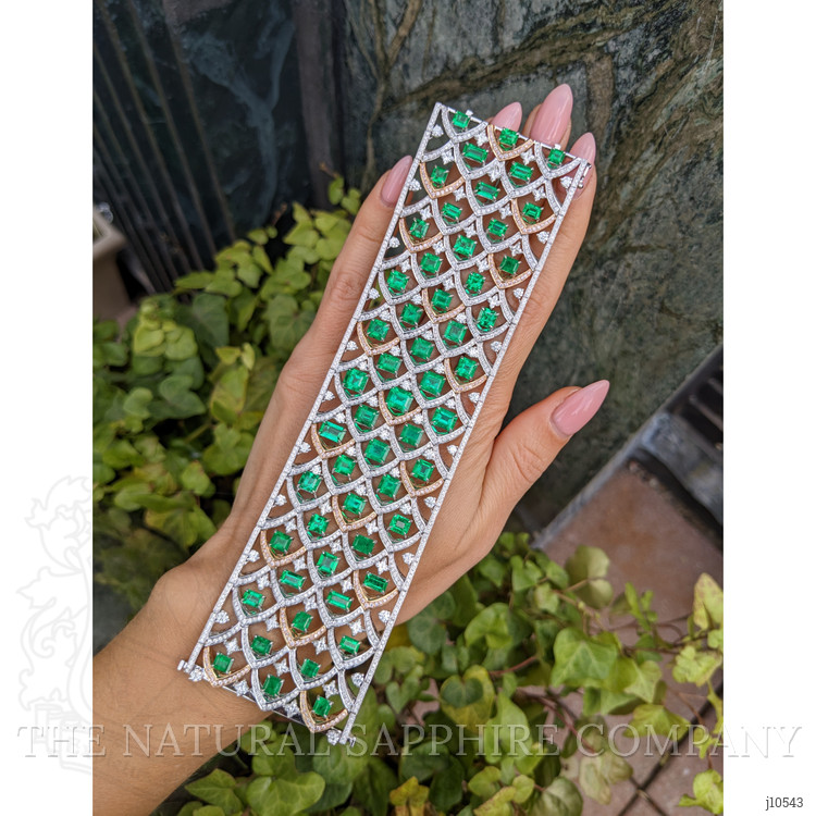 27.81 Ct.Tw. Emerald Natural Diamond Pave Bracelet, 18K White & Rose