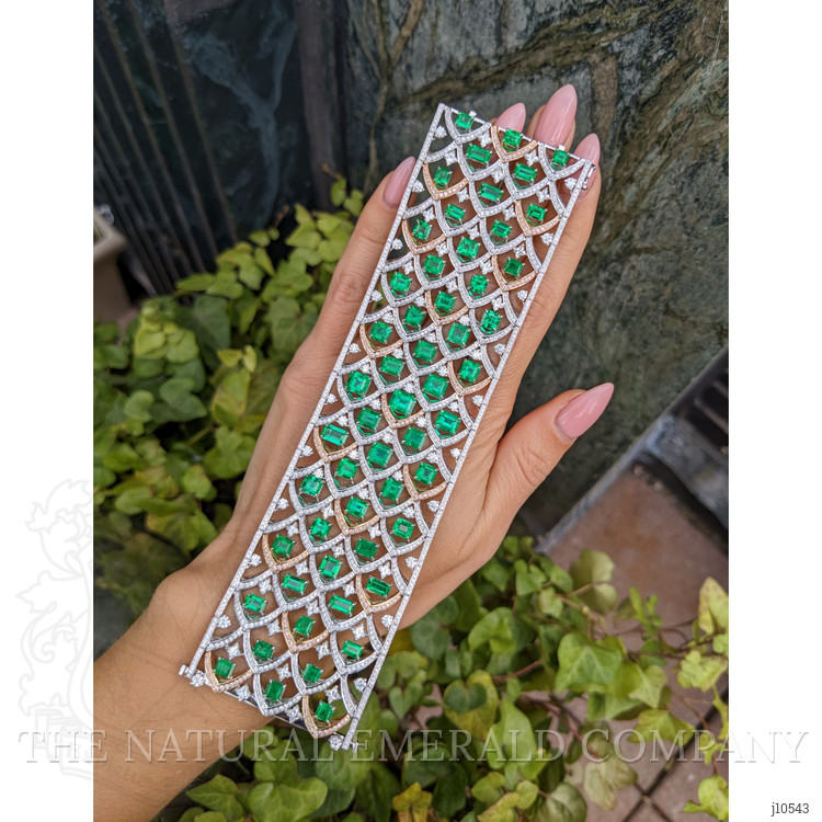 27.81 Ct.Tw. Emerald Natural Diamond Pave Bracelet, 18K White & Rose