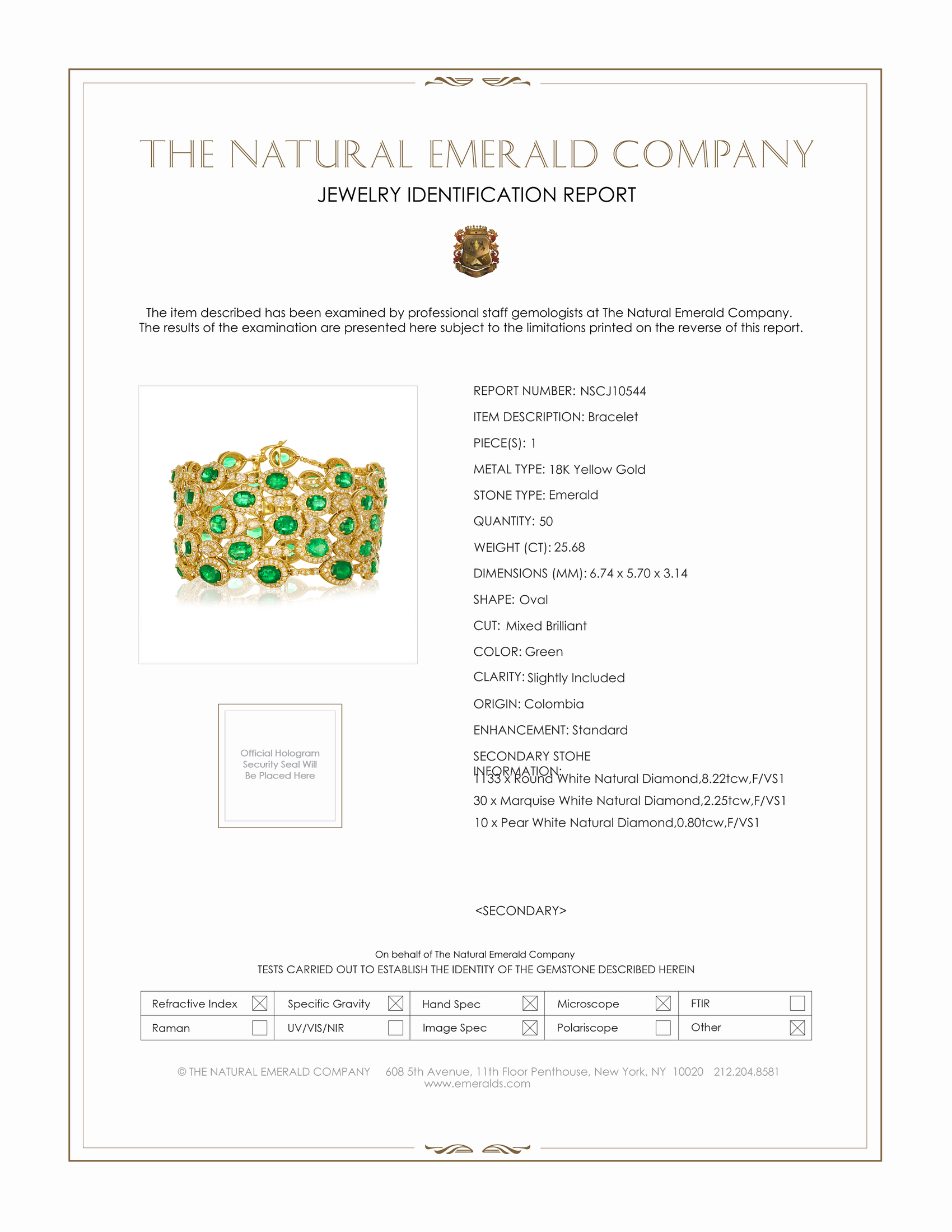 25.68 Ct.Tw. Emerald Natural Diamond Pave Bracelet, 18K Yellow Gold