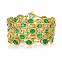 25.68 Ct.Tw. Emerald Natural Diamond Pave Bracelet, 18K Yellow Gold Video