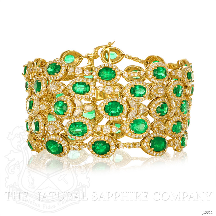 25.68 Ct.Tw. Emerald Natural Diamond Pave Bracelet, 18K Yellow Gold