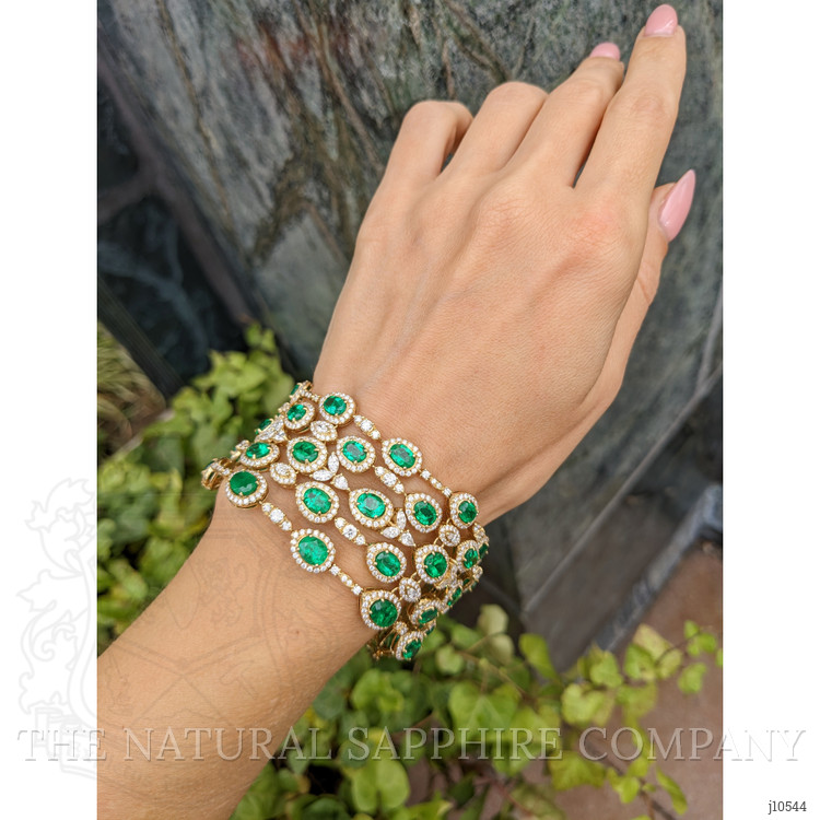 25.68 Ct.Tw. Emerald Natural Diamond Pave Bracelet, 18K Yellow Gold