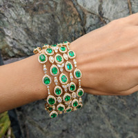 25.68 Ct.Tw. Emerald Natural Diamond Pave Bracelet, 18K Yellow Gold Life Style
