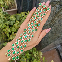25.68 Ct.Tw. Emerald Natural Diamond Pave Bracelet, 18K Yellow Gold Life Style