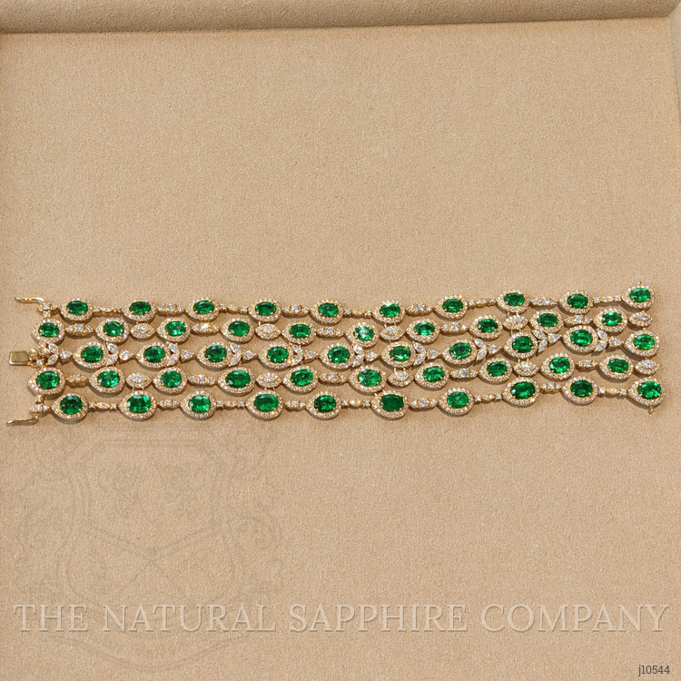 25.68 Ct.Tw. Emerald Natural Diamond Pave Bracelet, 18K Yellow Gold