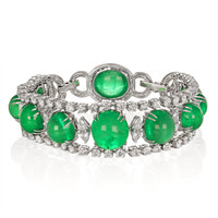 65.83 Ct.Tw. Emerald Natural Diamond Pave Bracelet, 18K White Gold Video