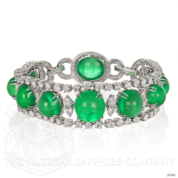 65.83 Ct.Tw. Emerald Natural Diamond Pave Bracelet, 18K White Gold