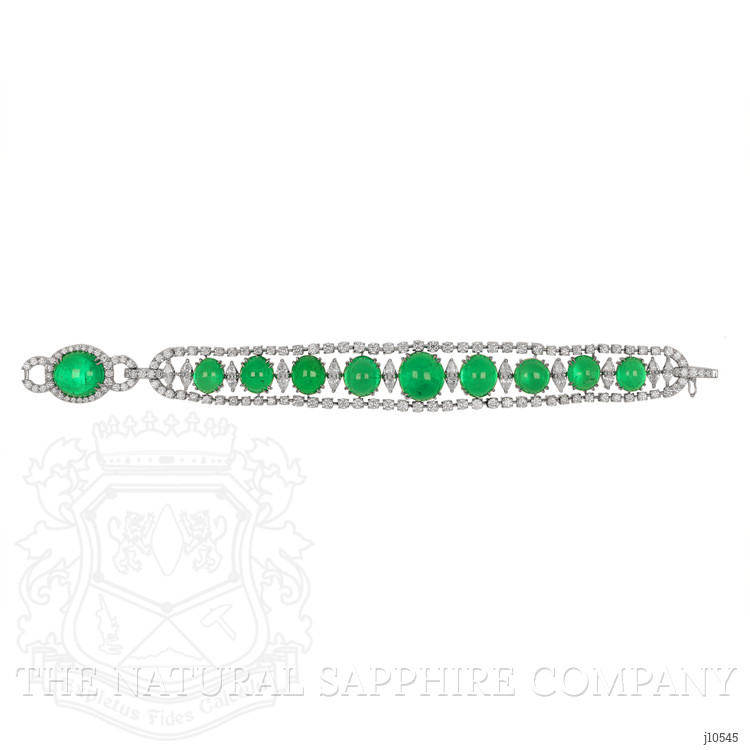 65.83 Ct.Tw. Emerald Natural Diamond Pave Bracelet, 18K White Gold