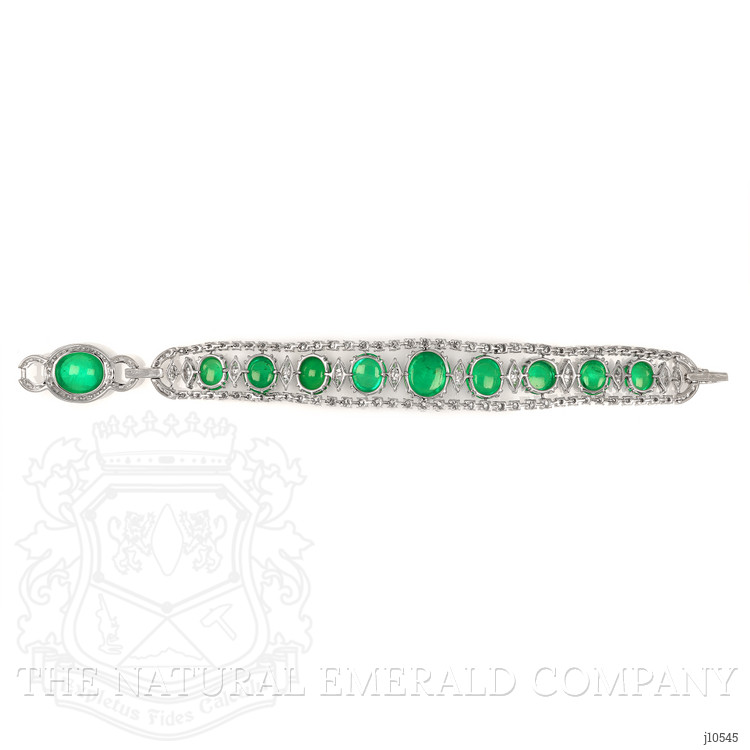 65.83 Ct.Tw. Emerald Natural Diamond Pave Bracelet, 18K White Gold
