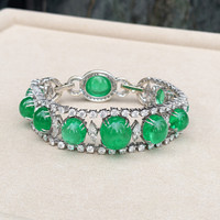 65.83 Ct.Tw. Emerald Natural Diamond Pave Bracelet, 18K White Gold Life Style