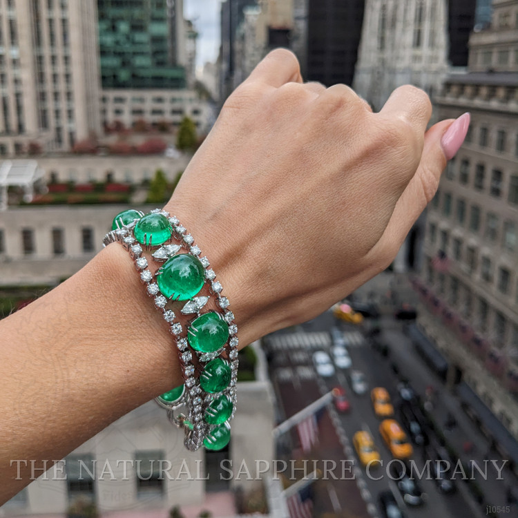 65.83 Ct.Tw. Emerald Natural Diamond Pave Bracelet, 18K White Gold