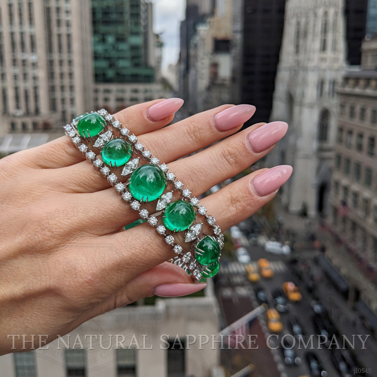 65.83 Ct.Tw. Emerald Natural Diamond Pave Bracelet, 18K White Gold