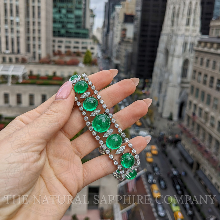 65.83 Ct.Tw. Emerald Natural Diamond Pave Bracelet, 18K White Gold