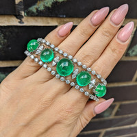 65.83 Ct.Tw. Emerald Natural Diamond Pave Bracelet, 18K White Gold Life Style