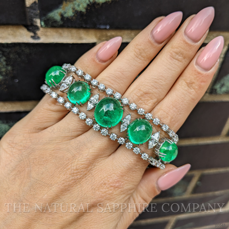 65.83 Ct.Tw. Emerald Natural Diamond Pave Bracelet, 18K White Gold