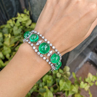 65.83 Ct.Tw. Emerald Natural Diamond Pave Bracelet, 18K White Gold Life Style