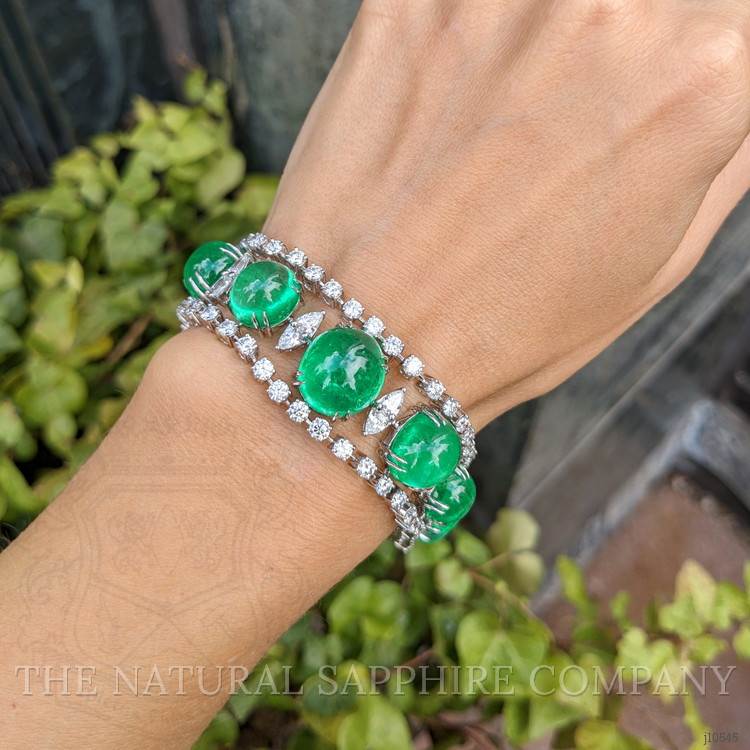 65.83 Ct.Tw. Emerald Natural Diamond Pave Bracelet, 18K White Gold