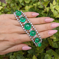 65.83 Ct.Tw. Emerald Natural Diamond Pave Bracelet, 18K White Gold Life Style
