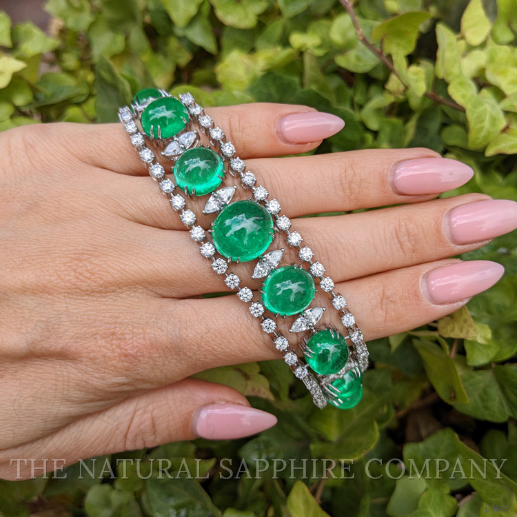 65.83 Ct.Tw. Emerald Natural Diamond Pave Bracelet, 18K White Gold