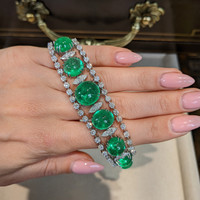 65.83 Ct.Tw. Emerald Natural Diamond Pave Bracelet, 18K White Gold Life Style