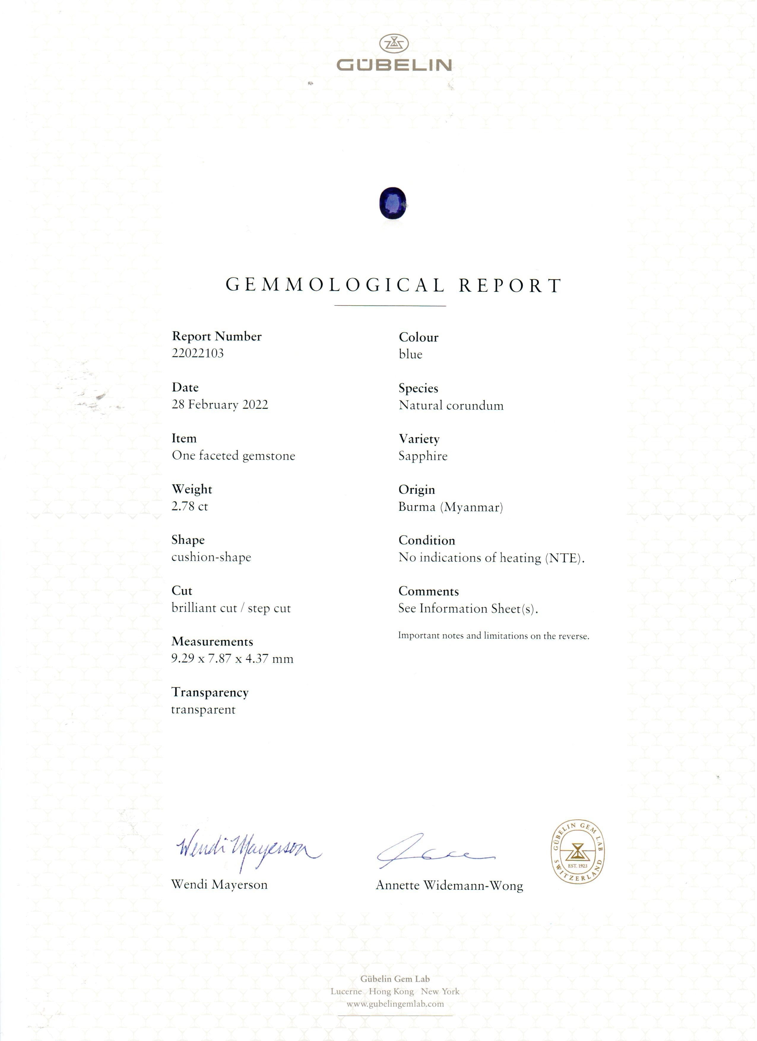 2.78 Ct. Blue Sapphire and Natural Diamond Three Stone Ring, Platinum 950