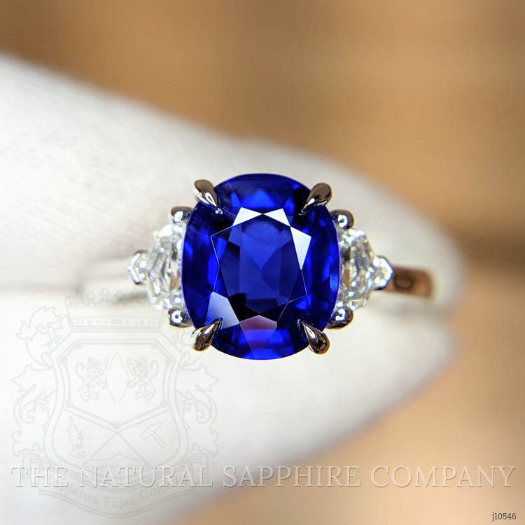 2.78 Ct. Blue Sapphire and Natural Diamond Three Stone Ring, Platinum 950