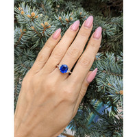 2.78 Ct. Blue Sapphire and Natural Diamond Three Stone Ring, Platinum 950 Life Style