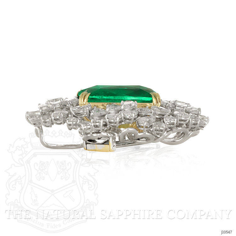 31.53 Ct. Emerald and Natural Diamond Pave Brooch, Platinum & 14K Yellow